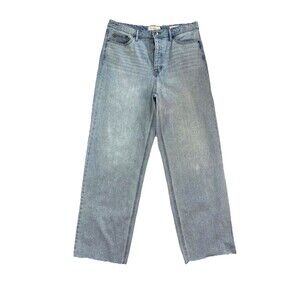 Jessica Simpson Relaxed Wide Straight Jeans High Rise Button Fly Blue Denim 30
